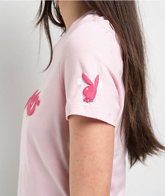 True Religion x Playboy Logo Pink Crop T-Shirt | Zumiez