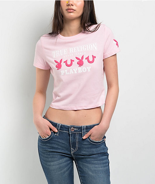 True Religion x Playboy Logo Pink Crop T-Shirt
