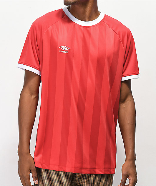 Umbro Vertical Stripe Red Soccer Jersey