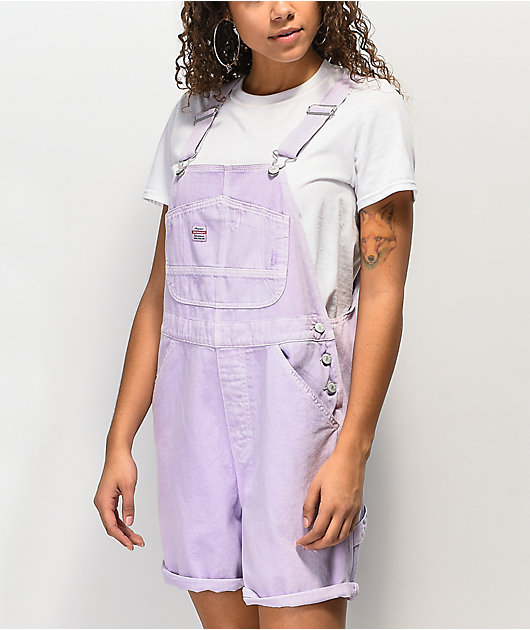 purple overalls shorts