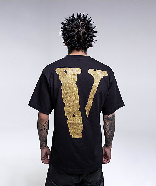 VLONE Friends Gold Glitter & Black T-Shirt | Zumiez