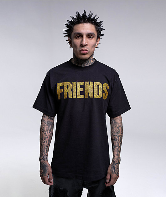 VLONE Friends Gold Glitter & Black T-Shirt | Zumiez