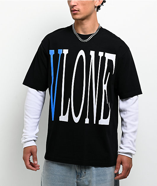 新品S VLONE double layered L/S tee VLONE Staple Black & White 2fer Long Sleeve T-Shirt | Zumiez