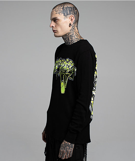 VLONE スカル プリント 長袖カットソー VLONE x LOSTHILLS Slime Grey Wash Thermal Long Sleeve T-Shirt | Zumiez