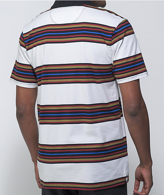 Vans Akin White \u0026 Multi Stripe Polo Shirt