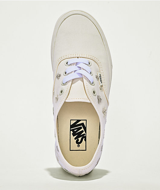 Vans Authentic Floral Embroidery Marshmallow White Skate Shoes