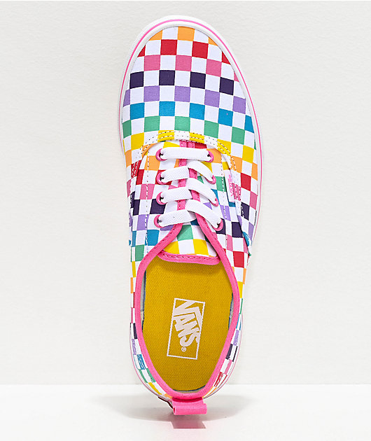 rainbow checkerboard vans lace up