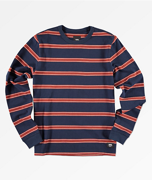 red and blue striped long sleeve shirt