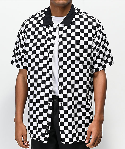 Vans Camp Black & White Checkerboard Woven Short Sleeve Button Up Shirt