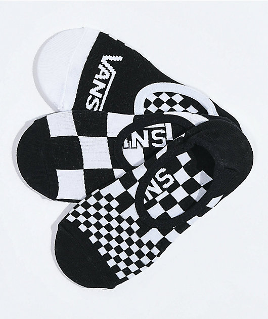 Vans Canoodle Classic Black & White Checkerboard 3 Pack No Show Socks