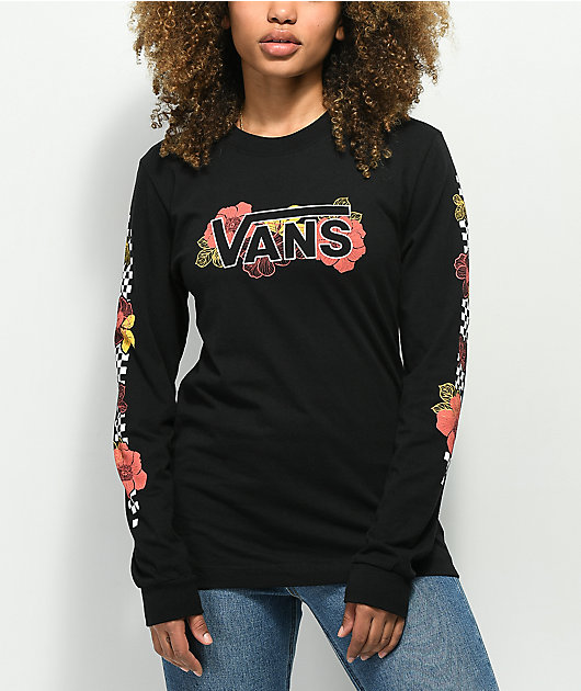 Vans Checkerboard Floral Black Long Sleeve T-Shirt