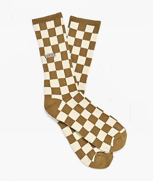 Vans Checkerboard Olive Brown Crew Socks
