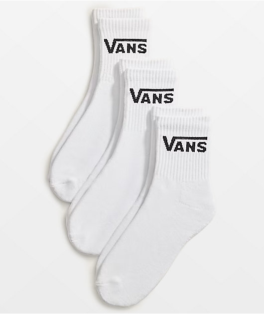 Vans Classic 3 Pack White Quarter Crew Socks