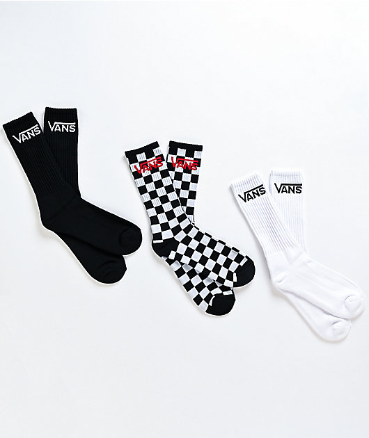 Vans Classic Black White Checkerboard 3 Pack Crew Socks