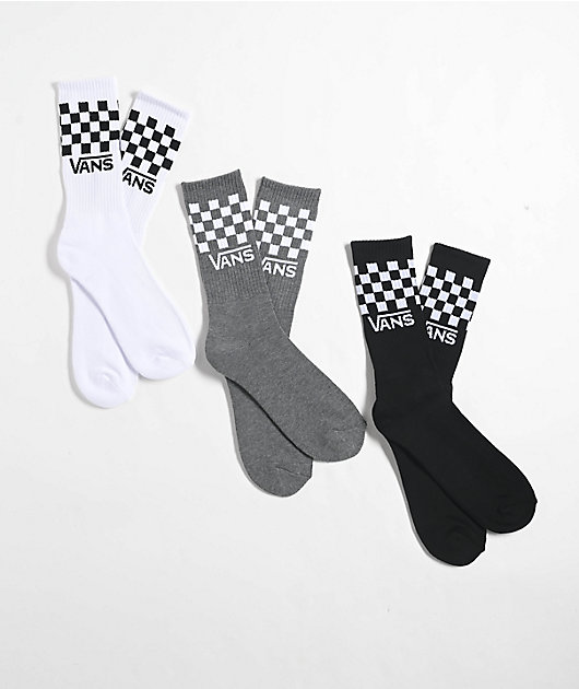 Vans Classic Black & White Checkered 3 Pack Crew Socks