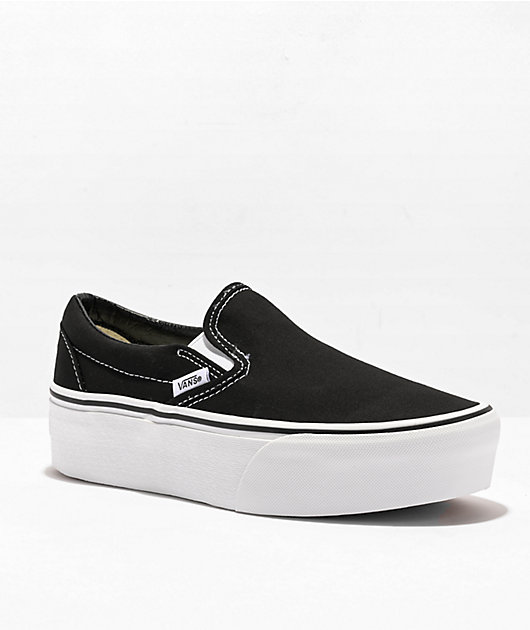 Vans Classic Black White Slip On Stackform Skate Shoes