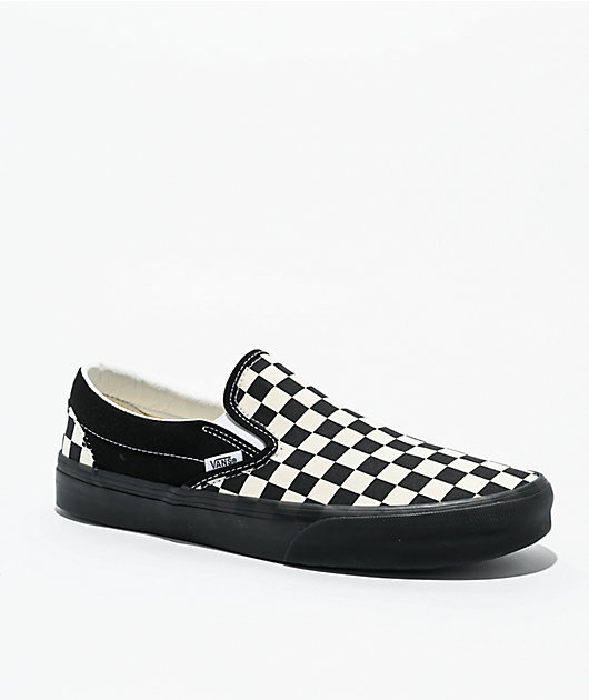 Vans Classic Slip-On Checkerboard White & Black Skate Shoes | Zumiez