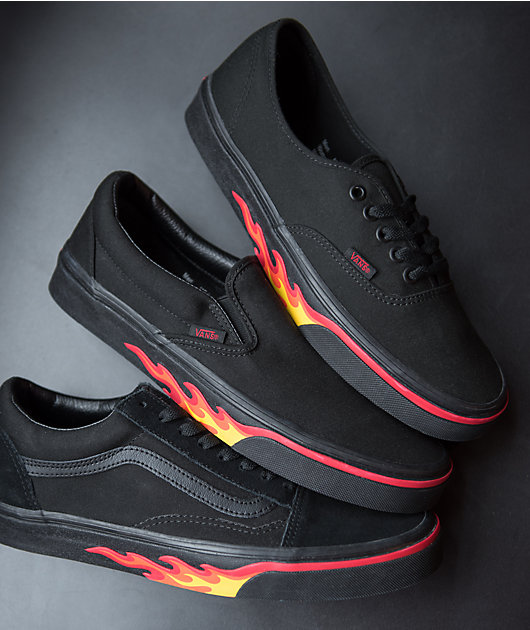 vans classic slip on flame black & black shoes