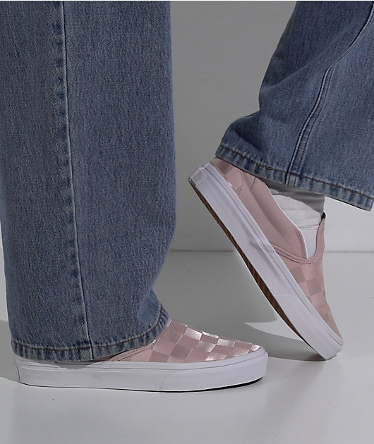 Vans Classic Slip-On Satin Checkerboard Sepia Skate Shoes