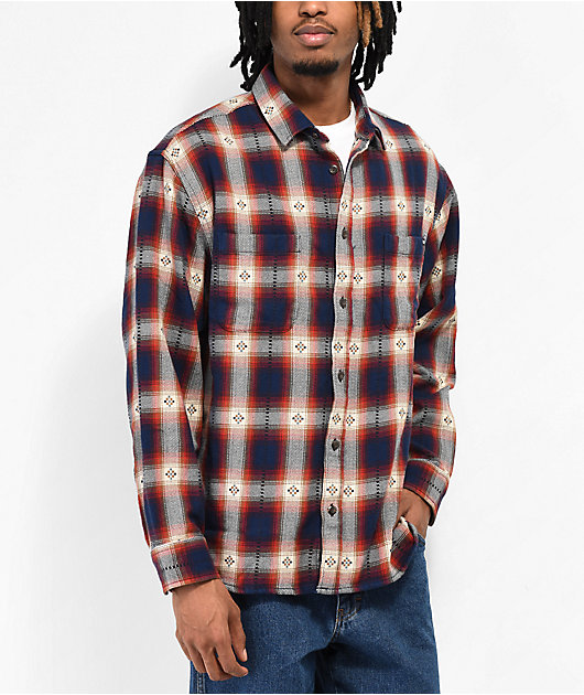 Vans Elmbrook Blue & Red Long Sleeve Button Up Shirt | Zumiez