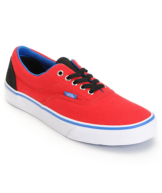 Vans Era Red, Blue, \u0026 Black Canvas Skate Shoes | Zumiez