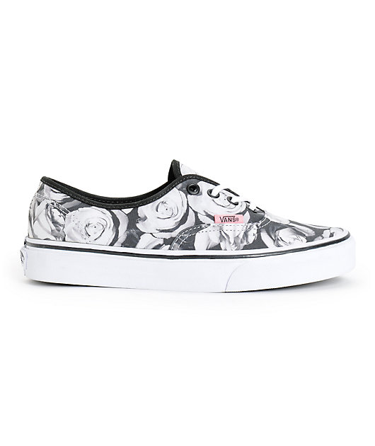 vans black and white with roses