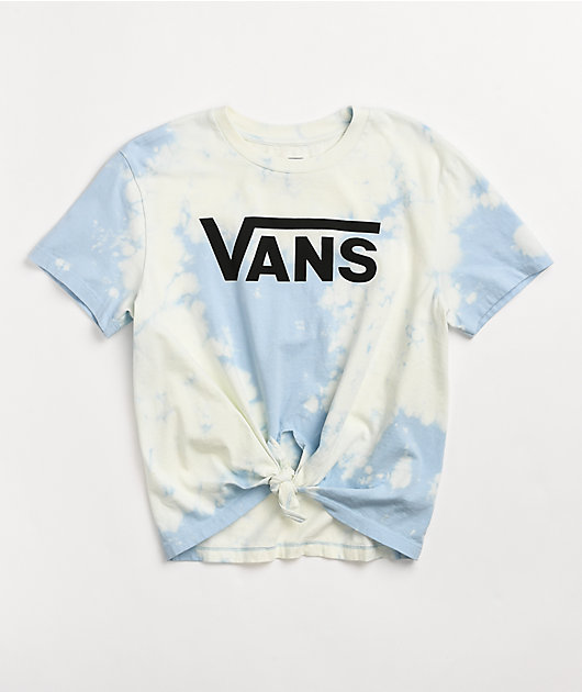 Vans Hypno Script White & Blue Tie Dye Tie Front T-Shirt