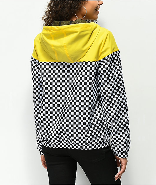 vans kastle ii yellow & checkerboard windbreaker jacket