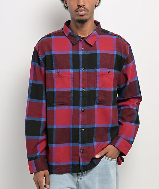 vans dress shirts Lawson Blue Short Sleeve Shirt Vans - Larkspur Plaid Flannel