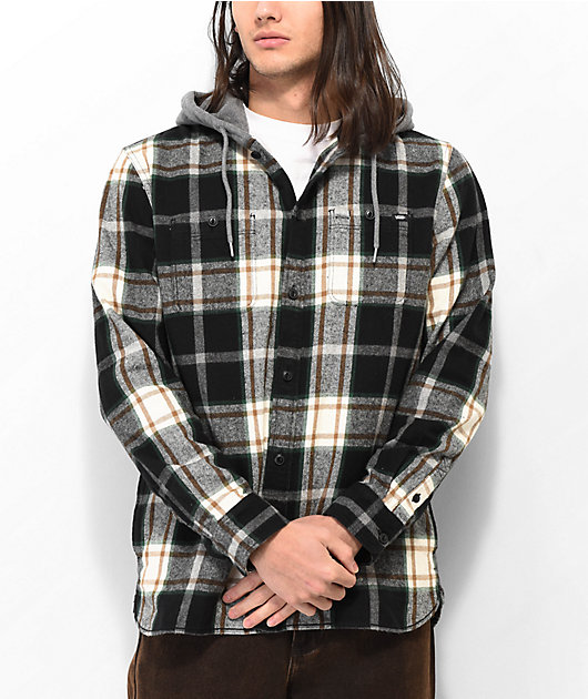 Vans Lopes Black Green Hooded Flannel Shirt Zumiez