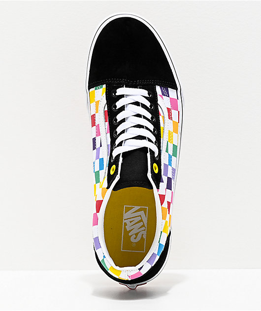 Vans Old Skool Black, White & Rainbow Checkerboard Skate Shoes