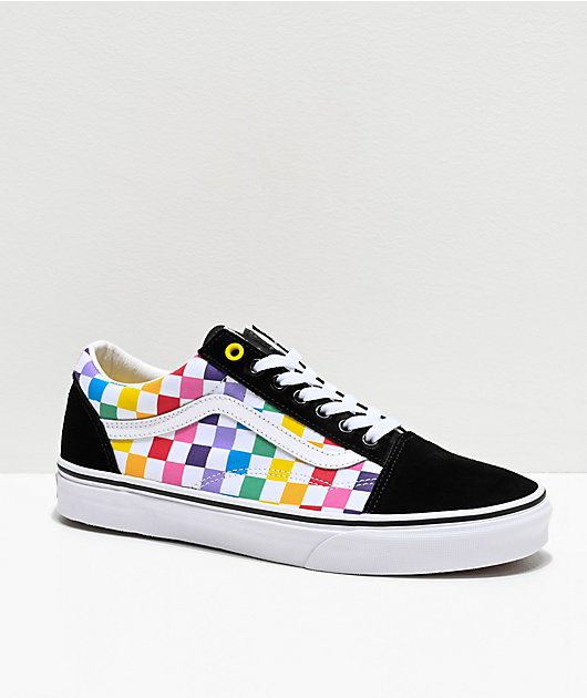 Rainbow checkered vans old skool on sale