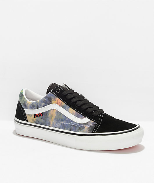 launch trap Recollection Vans Old Skool Black & Multi Tie Dye Terry Skate Shoes