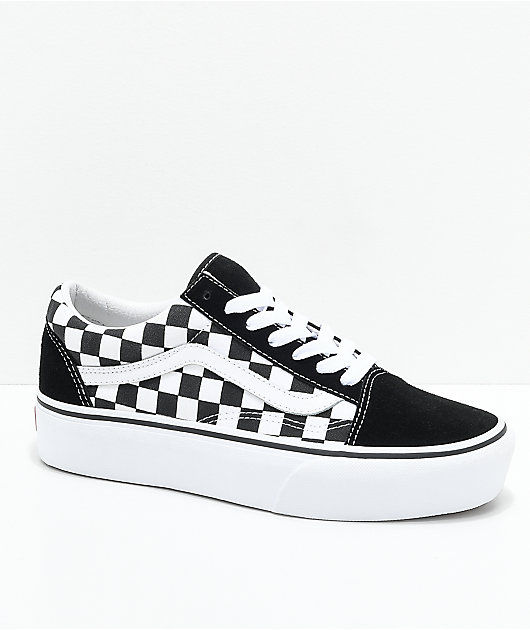 Vans Skool Black & White Checkered Platform Shoes Zumiez