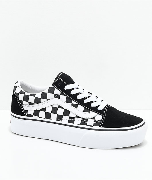 checkerboard vans white and black