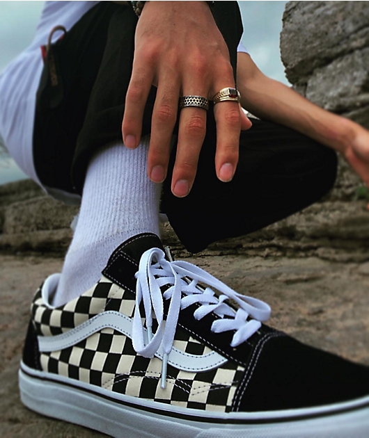black and white checkered vans high tops