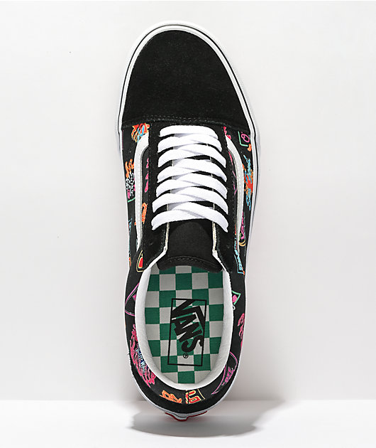 Vans old skool black & hotsell white checkered floral skate shoes