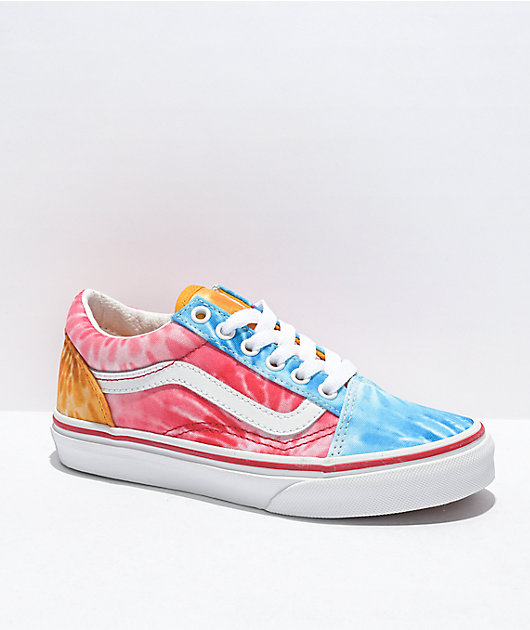 Vans Old Skool Blue, Pink Orange Tie Dye Skate Shoes
