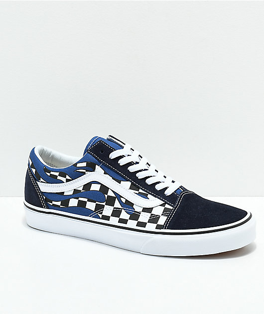 Vans Old Skool Checkerboard Flame zapatos de skate en azul marino y blanco  | Zumiez