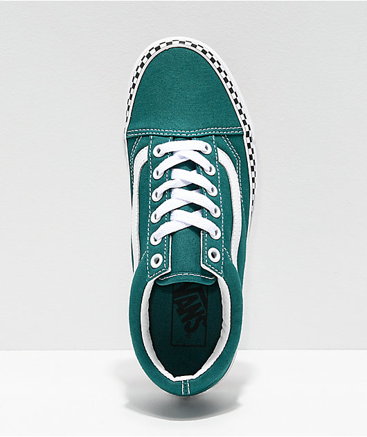 vans old skool checkerboard foxing quetzal green skate shoes