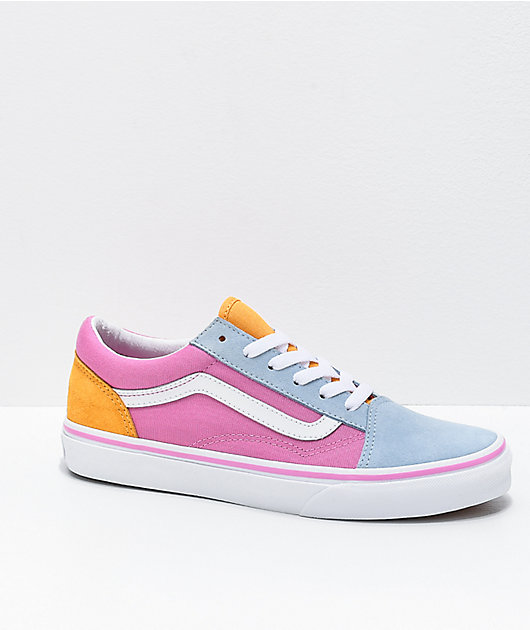 Vans Old Skool Colorblock zapatos de skate rosas, anaranjados y azules |  Zumiez