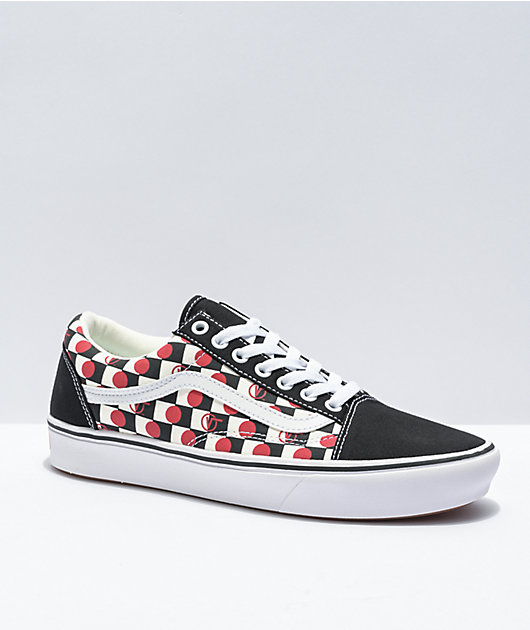 red checkerboard vans with black