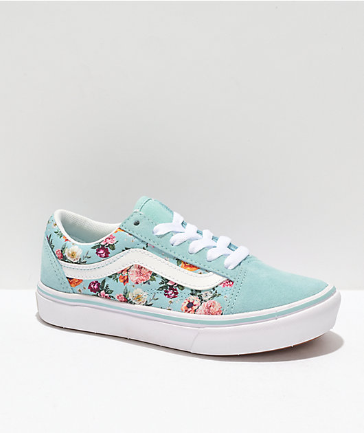 Vans Old Skool ComfyCush Floral Aquatic Blue Skate Shoes Zumiez