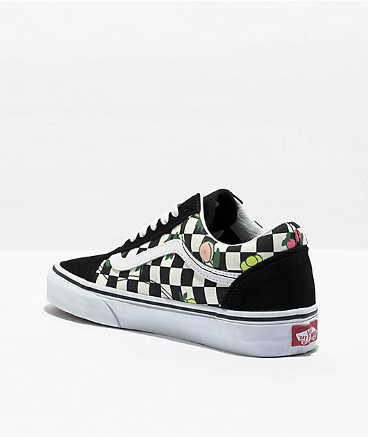 Black and white checkered vans with yellow outlet line