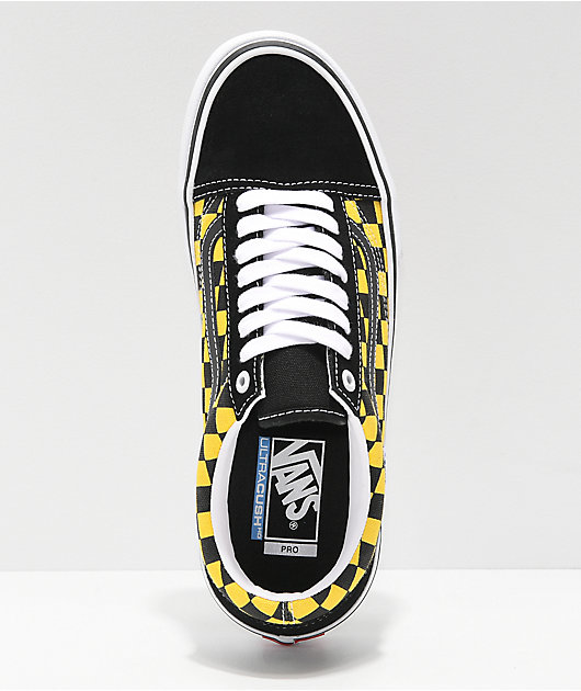 vans old skool pro checkerboard black & gold skate shoes