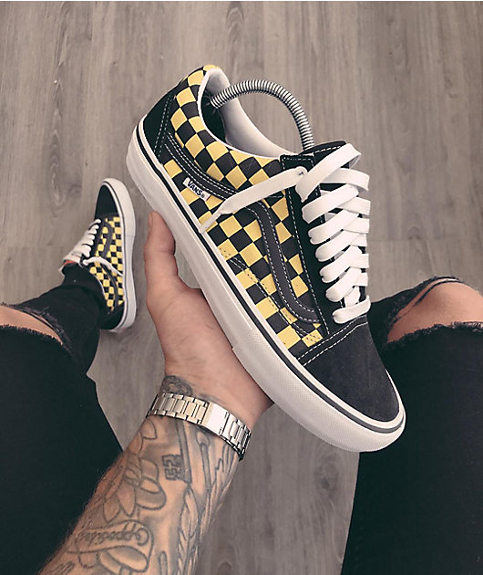 vans shoes black and yellow checkerboard
