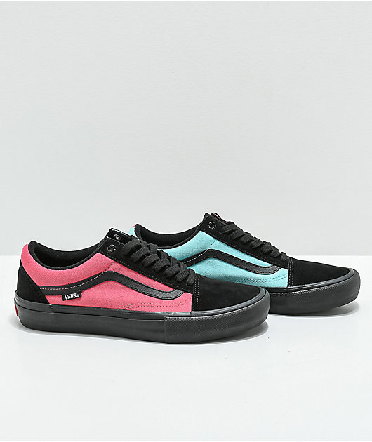 Vans Old Skool Pro zapatos de skate asimétricos en negro, rosa y azul |  Zumiez