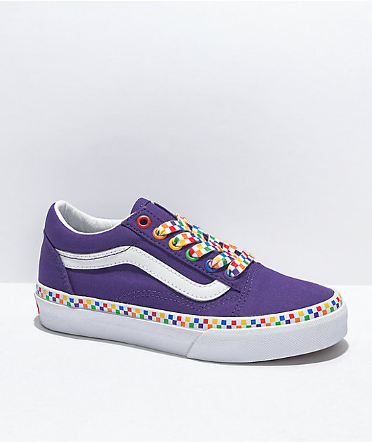 Vans Old Skool Rainbow Checkerboard Purple Skate Shoes Zumiez