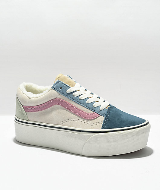 Platform Pastel Striped Vans Vans Old Skool Stackform Blue Pink - Technical View