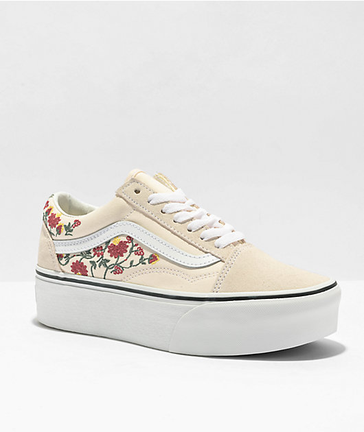 Vans Old Skool Stackform Floral Embroidery Platform Shoes Zumiez